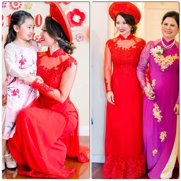 Dresses Vietnamese Red Ao Dai Wedding Dress Hat Poshmark